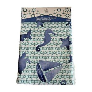 Round 70" Indoor Outdoor Nautical Beach Summer Sail Boat Smart Living Tablecloth